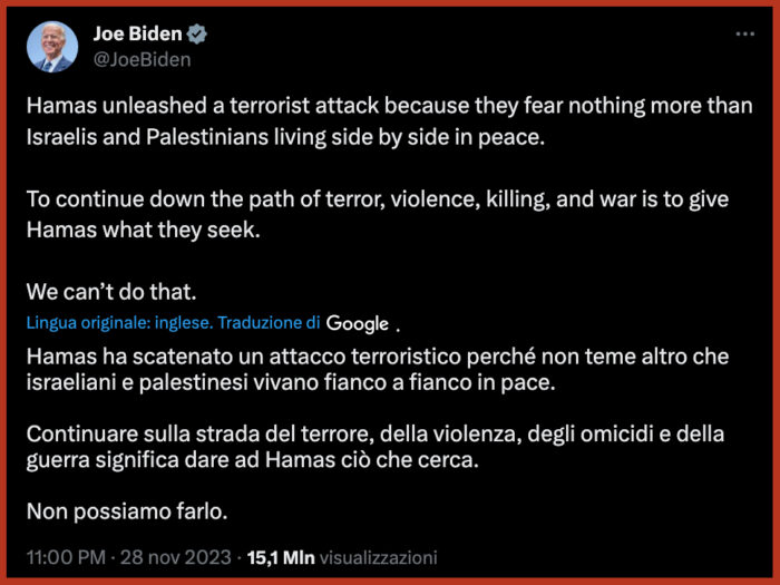 Il tweet di Biden