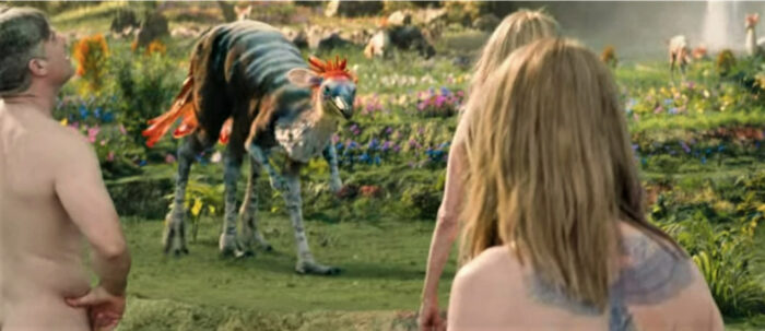 Spoiler. La scena finale del film Don't look up in cui I sopravvissuti al viaggio spaziale atterrano ius un pianeta che appare paradisiaco ma Meryl Streep viene mangiata dal Bronteroc, una animale dall'apparenza bellissimo. Don't look up: non un film, ma tragica realtà