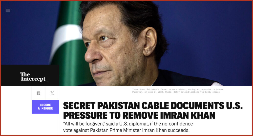 SECRET PAKISTAN CABLE DOCUMENTS U.S. PRESSURE TO REMOVE IMRAN KHAN