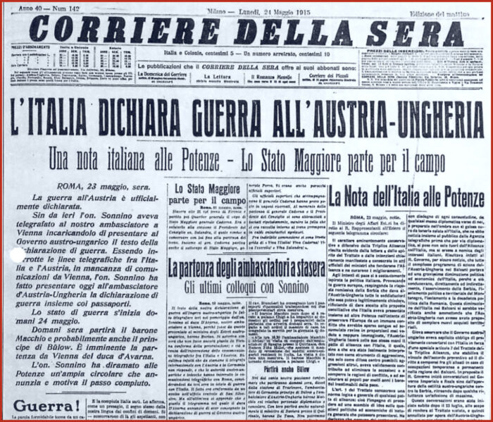 Prima pagina Corsera 24 maggio 1915