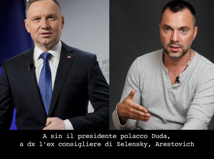 A sin il presidente polacco Duda, a dx l’ex consigliere di Zelensky, Arestovich. Ucraina: in attesa dei Leopard, Kiev si dibatte nelle difficoltà