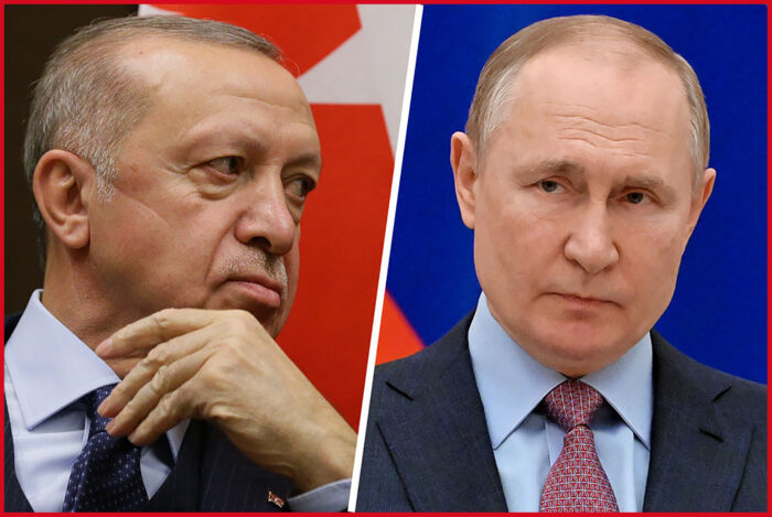 A sinistra Recep Erdoğan presidente della Turchia, a destra Vladimir Putin presidente della Russia