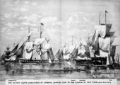 Stampa d'epoca. La flotta russa nel porto di New York