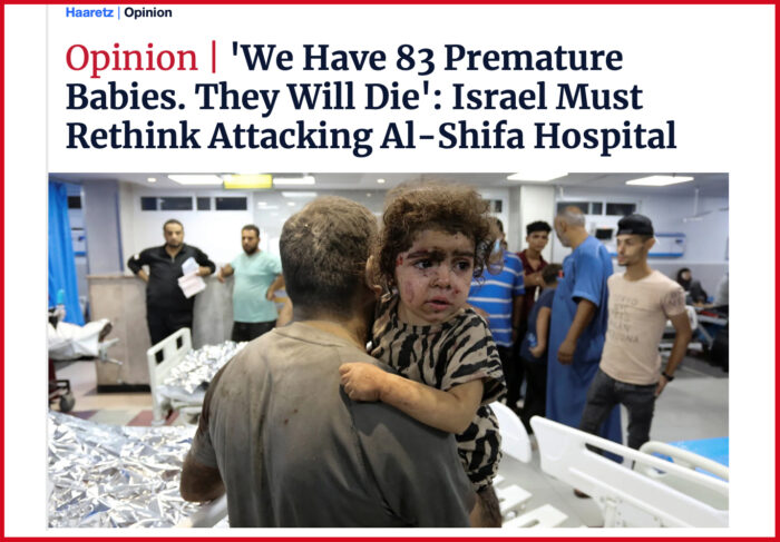 Haaretz. 'Abbiamo 83 Bambini Prematuri. Moriranno': Israele deve ripensare all'attacco all'ospedale Al-Shifa