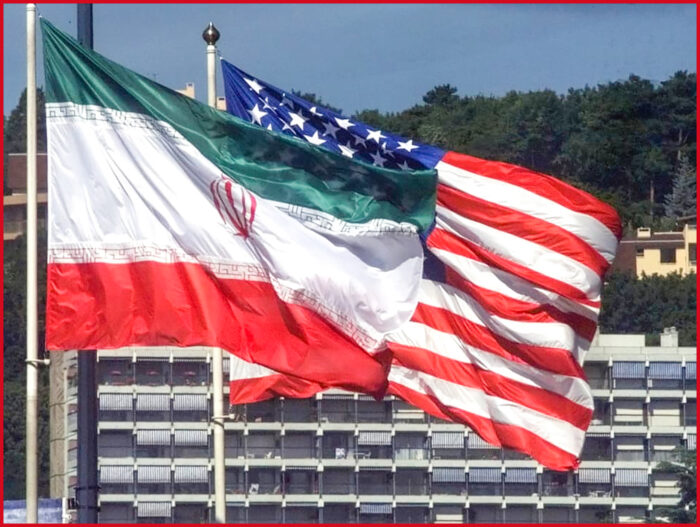 Sede delle trattative per il nucleare iraniano. Le bandiere di Iran e USA