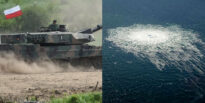 Leopard 2 polacco e, a sn, l'esplosione del gasdotto Nord Stream 2