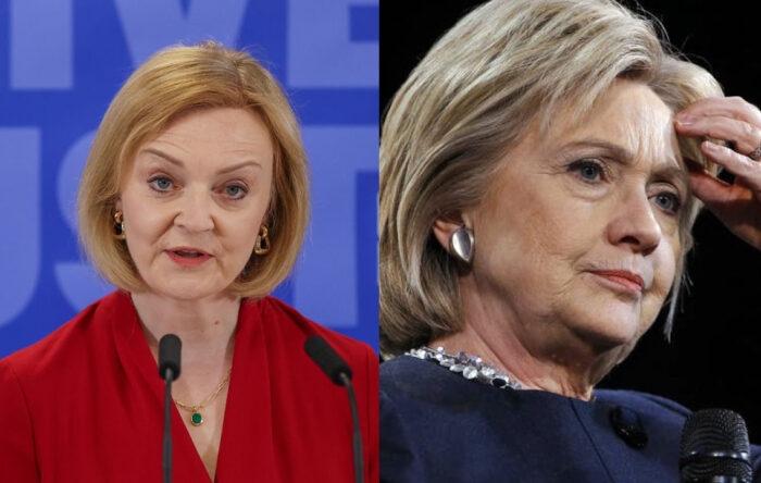 Lizz Tuss a sinistra, Hillary Clinto a destra. Ambedue hanno evocato l'opzione apocalisse. Liz Truss rinnova l'opzione apocalisse