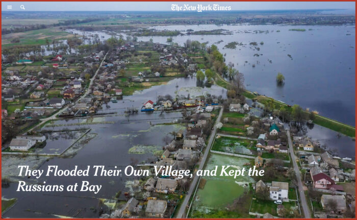 Demydiv nella foto del New York Times. Aprile 2022: quando gli ucraini allagarono un loro villaggio