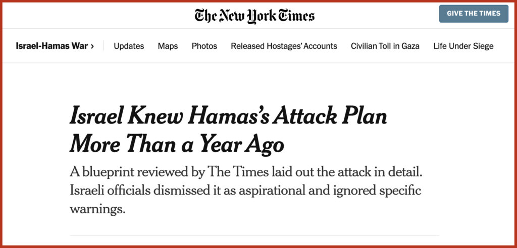 NYT: Israele sapeva tutti i dettagli dell'attacco del 7 ottobre