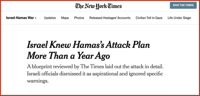 Israele conosceva il piano di attacco ( DEL 7 OTTOBRE) di Hamas più di un anno fa