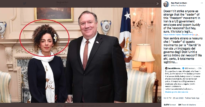 Un tweet del Ron Paul Institute riprende l'articolo del New Yorker corredandolo con una bella fotografia della giornalista Masih Alinejad "non finanziata" accanto a un sorridente Mike Pompeo.