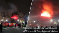 L’incendio causato dai manifestanti all’Università Tecnologica di Isfahan