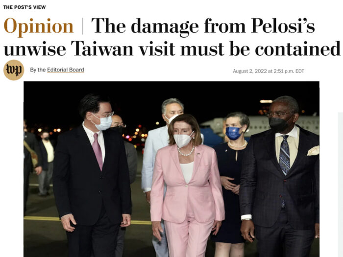 Screenshot dell'articolo del Washington Post online. L'onnipotenza Usa e le critiche del Washington post alla Pelosi
