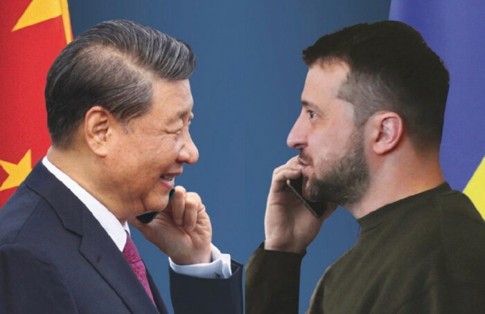 Xi Jinping e Zelensky, entrambi al telefono. Grafica. Una delegazione cinese in Ucraina per una soluzione politica della guerra