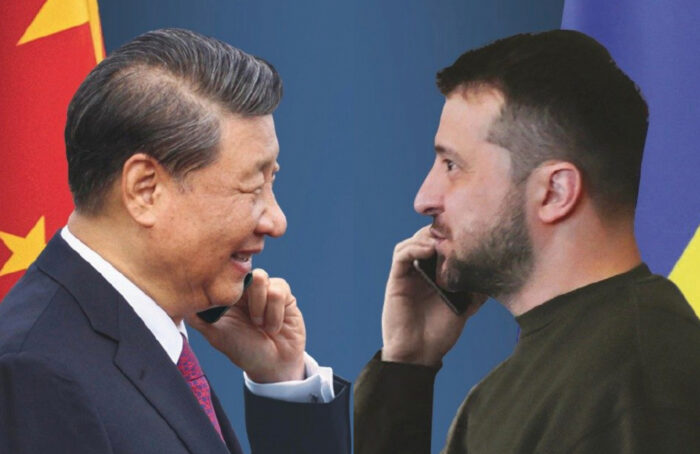 Xi Jinping e Zelensky, entrambi al telefono. Grafica. Una delegazione cinese in Ucraina per una soluzione politica della guerra