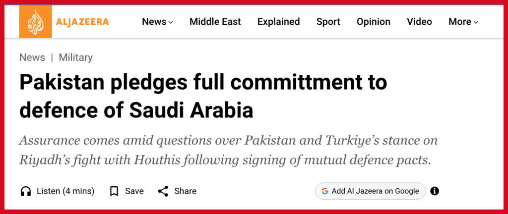 Pakistan pledges full committment to defence of Saudi Arabia