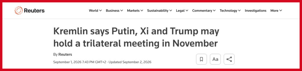 Kremlin says Putin, Xi and Trump may hold a trilateral meeting in November