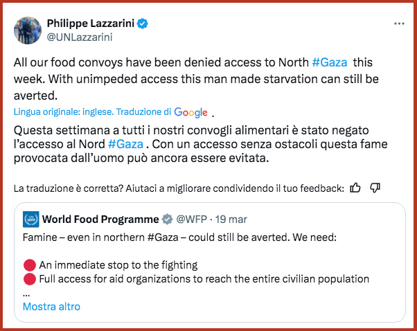 All our food convoys have been denied access to North #Gaza this week. With unimpeded access this man made starvation can still be averted.