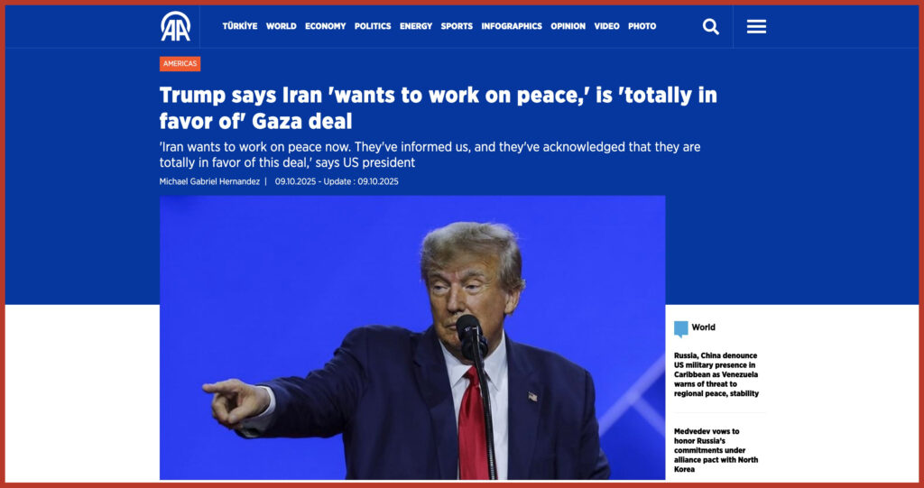Trump says Iran 'wants to work on peace,' is 'totally in favor of' Gaza deal