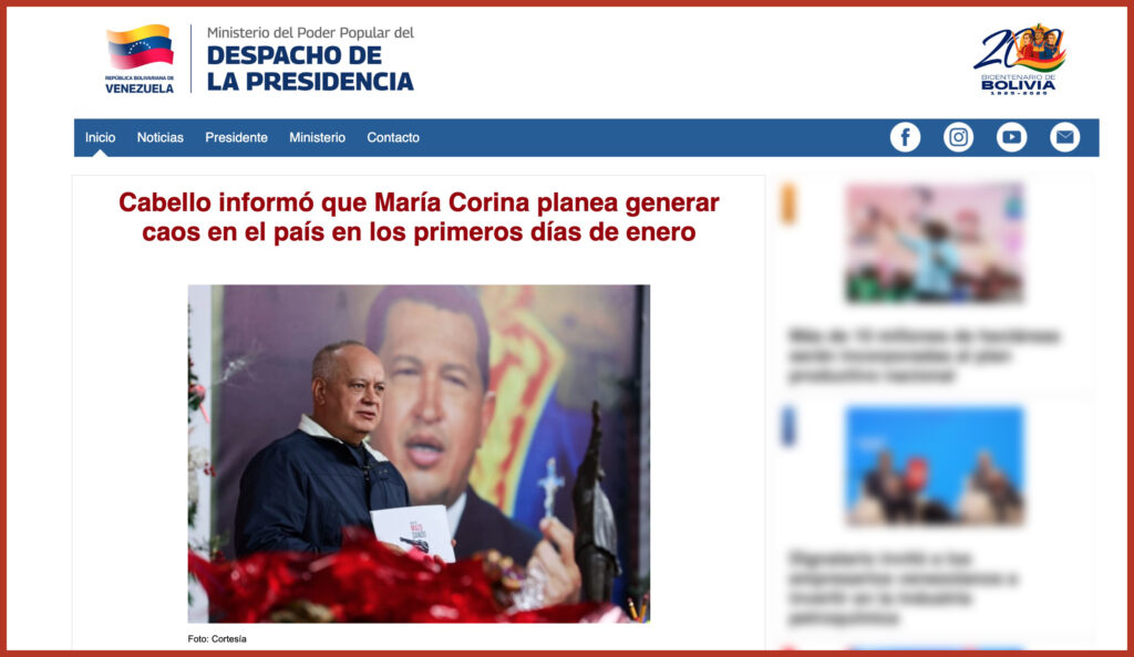 Cabello informó que María Corina planea generar caos en el país en los primeros días de enero