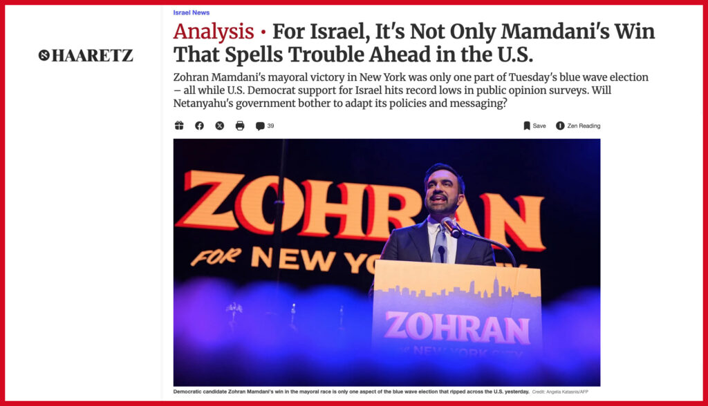 For Israel, It's Not Only Mamdani's Win That Spells Trouble Ahead in the U.S.