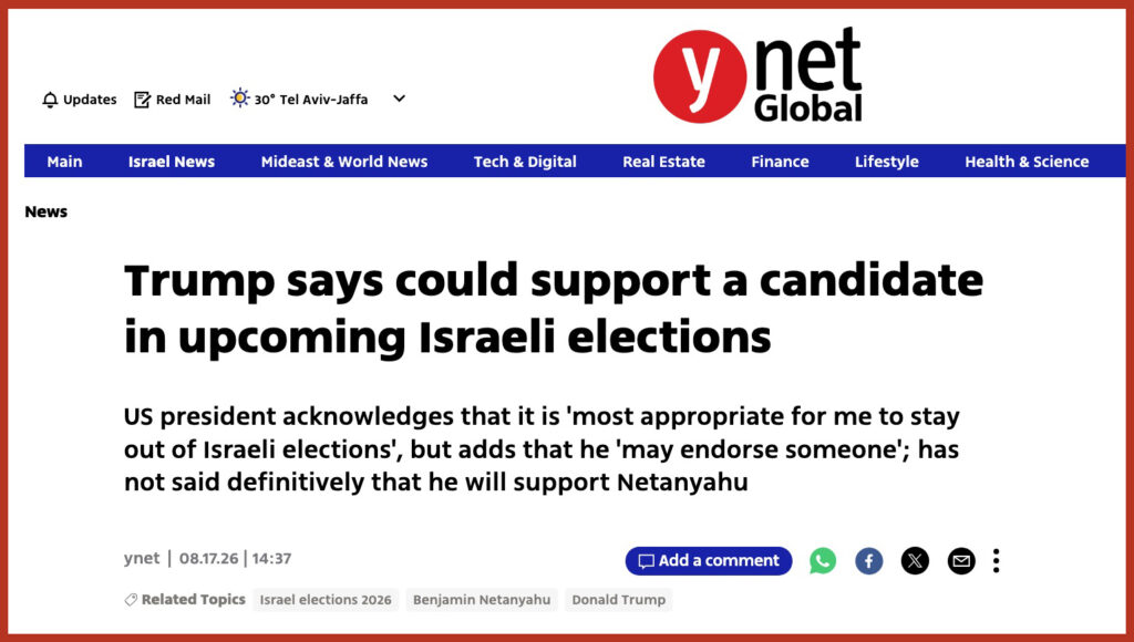 Trump says could support a candidate in upcoming Israeli elections
