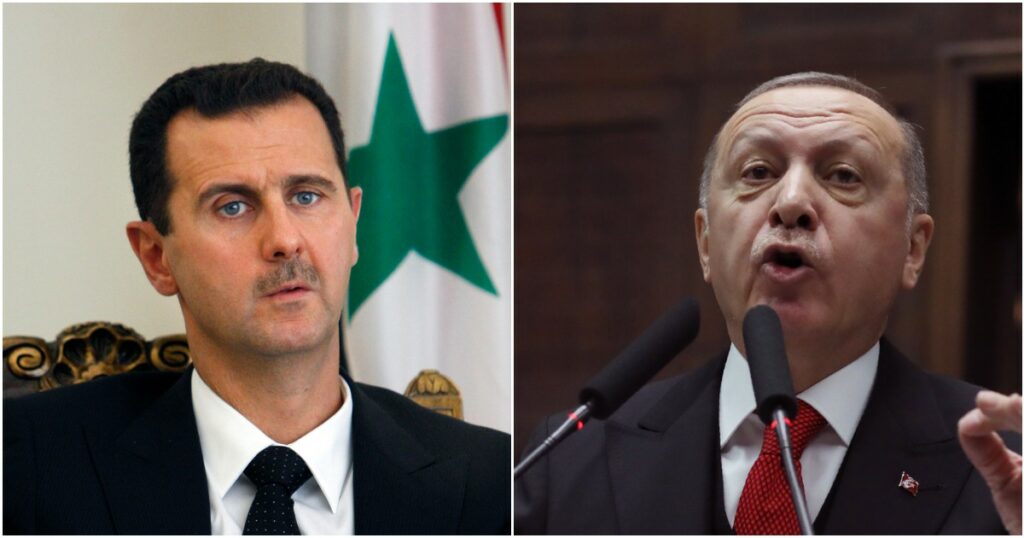 A sinistra il presidente siriano Assad, a destra il presidente turco Erdogan
