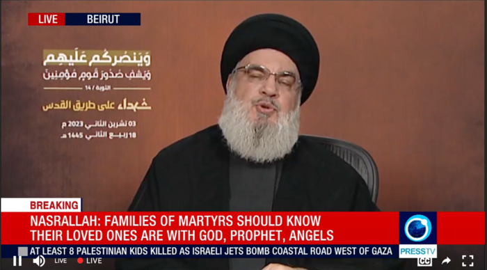Nasrallah durante il discorso di oggi