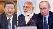foto affiancate di Xi Jinping, Narendra Modi e Vladimir Putin